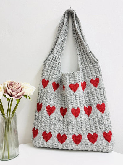 Heart Pattern Crochet Summer Tote Bag for Women, Summer 2024 Large Everything Tote Bag, Large Beach Bags, Trendy High Quality Everyday Shoulder Bag for Daily