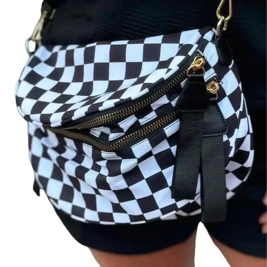 Black and White Checkered Nylon Bum Bag Plus Size Friendly Fanny Pack  - Spacious Design for Essentials - MORE COLORS! great gift belt bags crossbody