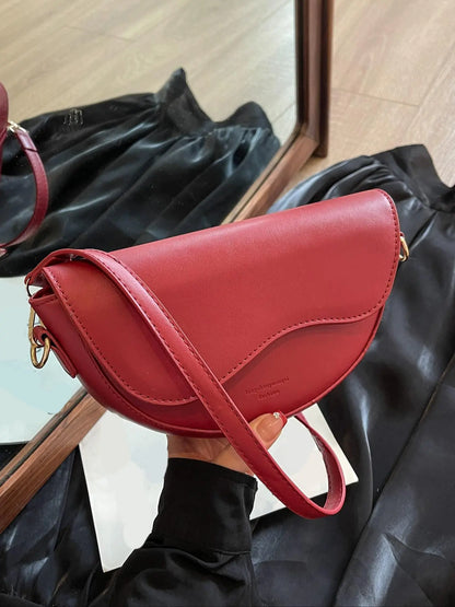 Women's Retro Solid Color Saddle Bag, Wide Shoulder Strap Messenger Bag, Fashionable Classic Popular Shoulder Bag, Crossbody Shoulder Bag, Everyday Crossbody Bag, Suitable for Daily Outing