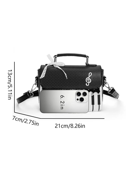 Music piano element package, Concert Purse, niche music theme one-shoulder messenger bag, simple casual portable design, versatile for daily commuting, Crossbody Bag, Casual Commuter Bag, Casual Fashion Bag