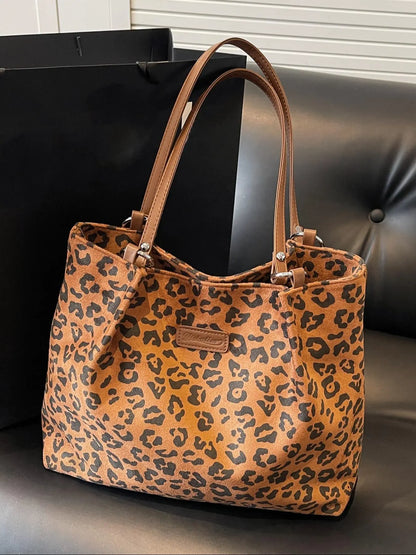 Women's Random Leopard Print Shoulder Bag, Style Large Capacity Tote Bag for Work & Daily Used, Personalized Trendy All-match Underarm Bag