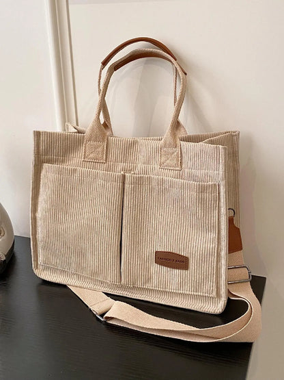 Summer Everything Tote Bag for Women, Plain/Cherry Pattern Work Bag, Everyday Shoulder Bag, Trendy Versatile Commuting Bag, Girl Large Beach Bags, Fabric Shoulder Bags