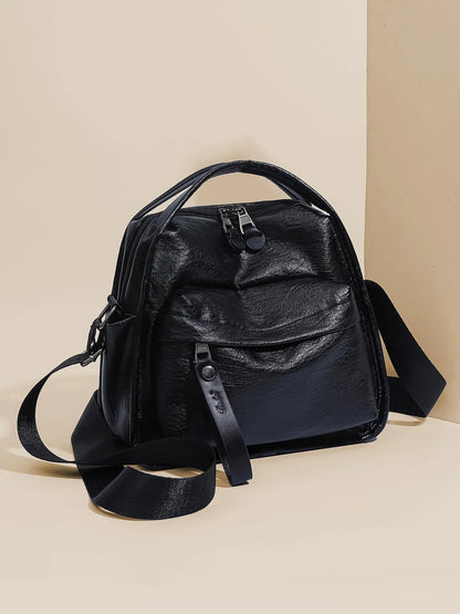 Ladies' elegant solid color shoulder bag, fashionable zipper All Match crossbody bag for daily use, simple solid color, casual trend versatile high-quality commuter shoulder bag, Fabric shoulder bags