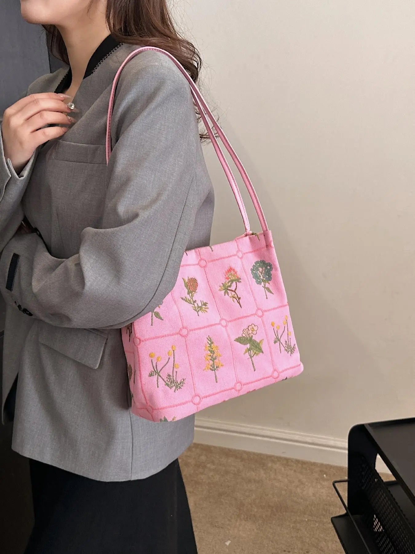 National Day Offers Random Floral Embroidered Canvas Shoulder Bag, Fashionable Large Capacity Tote Bag For Women, Trendy Women's Shopping Bag, Canvas Bags, Boho Bag, Handbag Shoulder Bag
