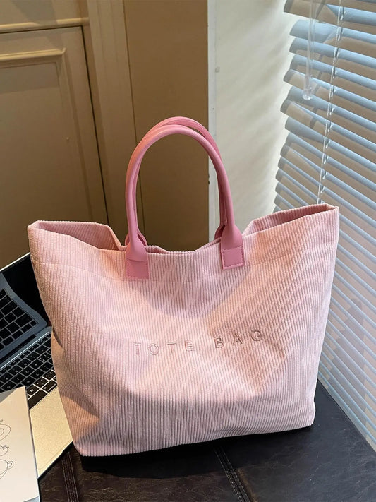 Casual Fashion Large Capacity Corduroy Letter Design Handbag, Perfect for Work & Daily Use, Stylish and Spacious Shoulder Bag, Fashion Bags