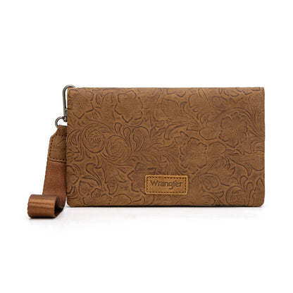 Wrangler RFID Blocking Bifold Clutch Credit Card Holder Purse with Crossbody Strap for Woman