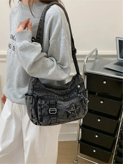 Casual and Fashionable Multi-Pocket Star Pattern Crossbody Bag, Shoulder Bag, Casual Trendy Bag, Crossbody Shoulder Handbag