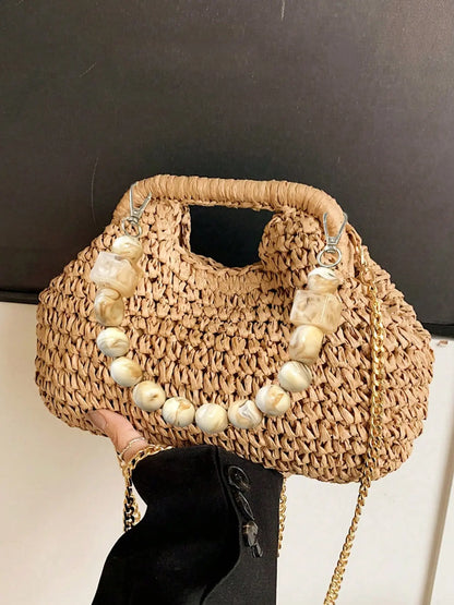 Women's Elegant Straw Bag, Fashionable Straw Crossbody Bag with Chain Strap, Casual Versatile Shoulder Bag for Daily Used, Crossbody Shoulder Purse