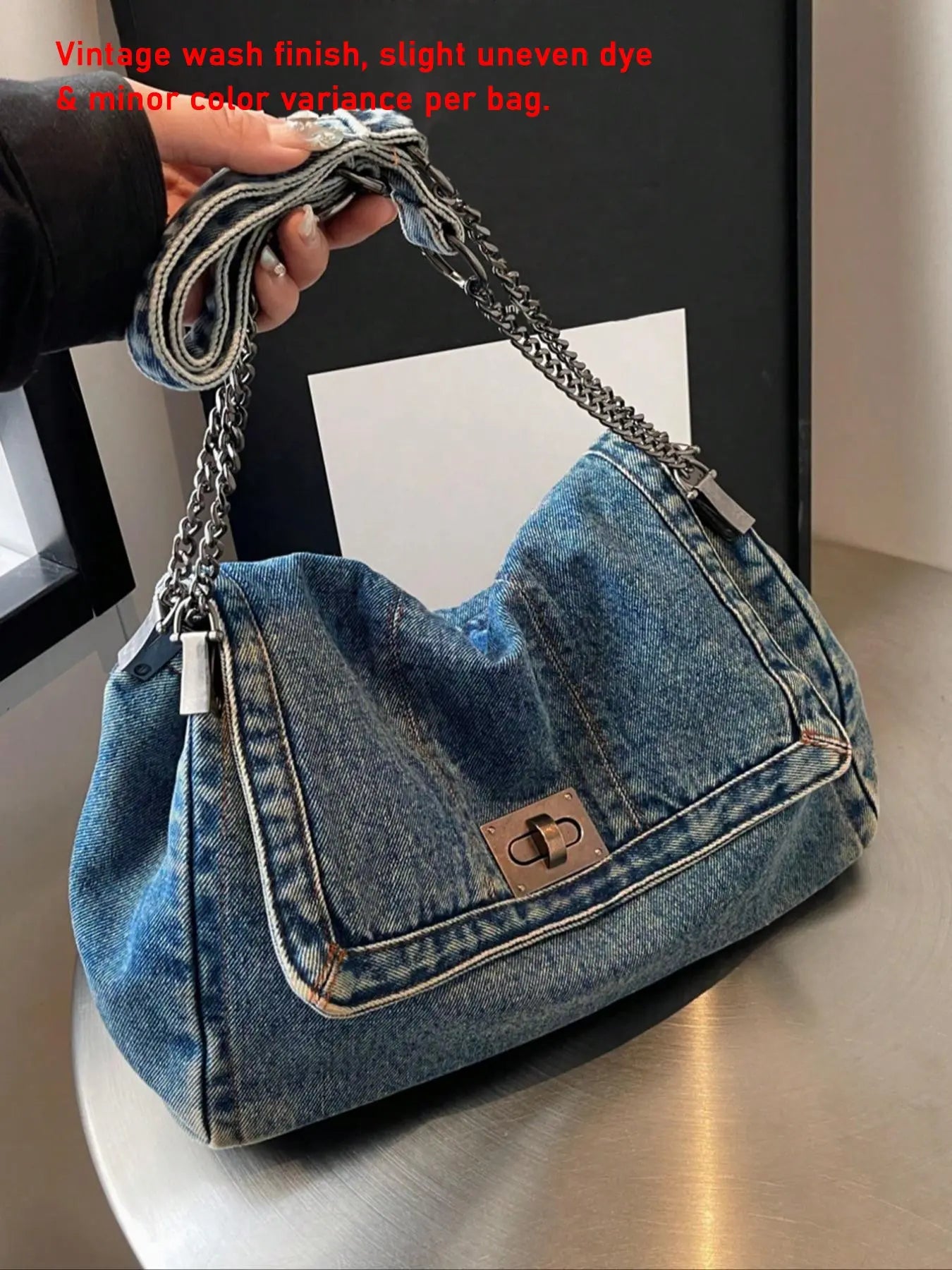 Fashion Denim Chain Shoulder Bag, 2026 New Styling Casual Versatile Crossbody Bag for Women, Trendy All-match Commuter Bag for Daily Travel Work Commute