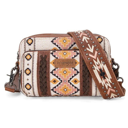 Wrangler Crossbody Bag for Women Boho Aztec Small Multi Pocket Crossover Purse