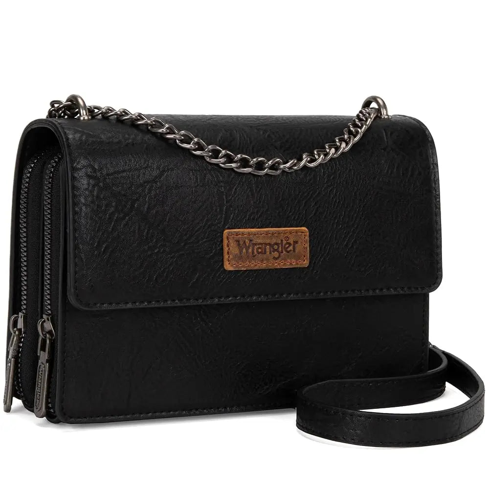 Wrangler Flap Crossbody Purse for Women Shoulder Bag Vintage Wallets with Chain