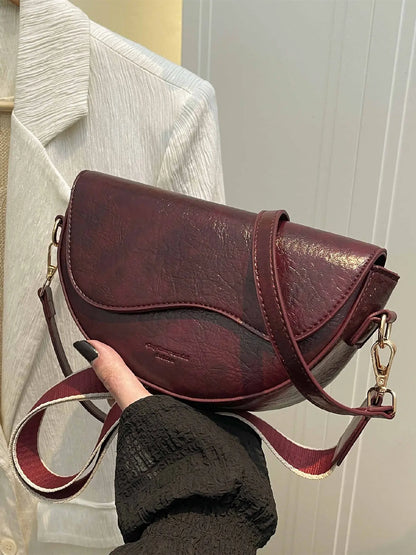 Christmas Gift,25 fall&winter ,Women's Fashionable Saddle Bag, Casual Versatile Stylish Crossbody Bag with Wide Shoulder Strap, Trendy All-match Commuter Bag for Daily Used, Trendy Commuting Bag, Fashion Bags, Everyday Bag