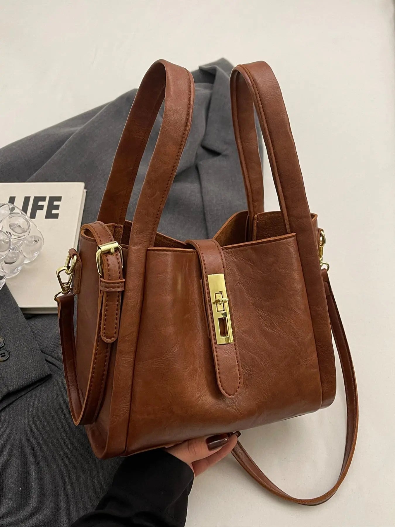 Women's elegant simple fashion handbag, fashionable retro bag, 25 fall&winter chic versatile handbag, mother-and-child bag, crossbody shoulder bag, suitable for daily and work use, commuting to work
