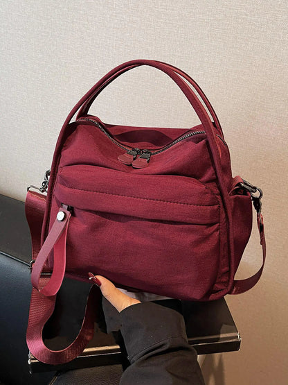 Ladies' elegant solid color shoulder bag, fashionable zipper All Match crossbody bag for daily use, simple solid color, casual trend versatile high-quality commuter shoulder bag, Fabric shoulder bags